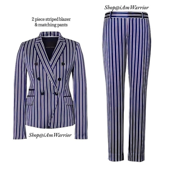Banana Republic satin stripe double breasted blazer & matching ankle pant - Picture 2 of 16